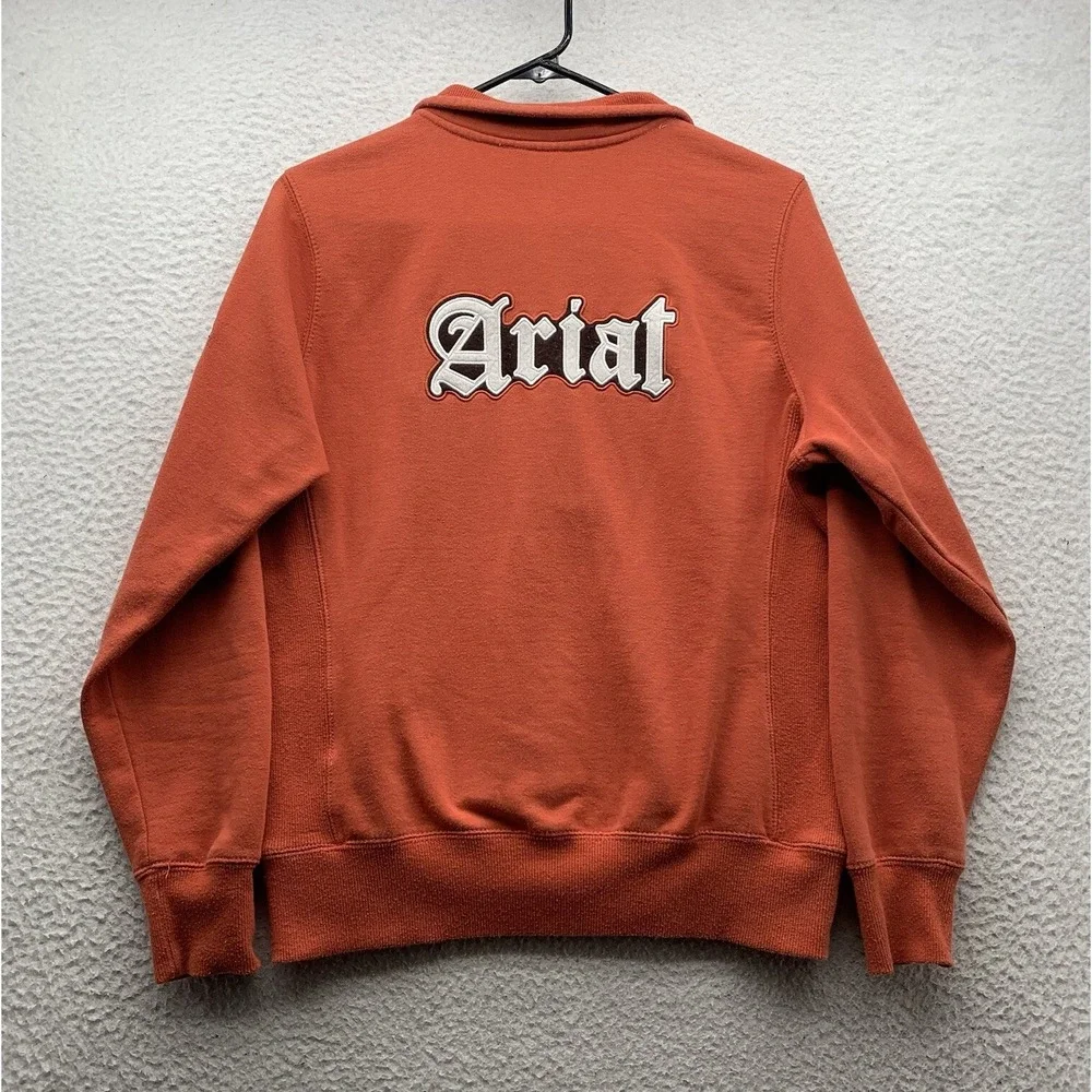 Ariat Sweater Mens Small S Orange T-Snap Collared Spellout Crest Cowboy Western